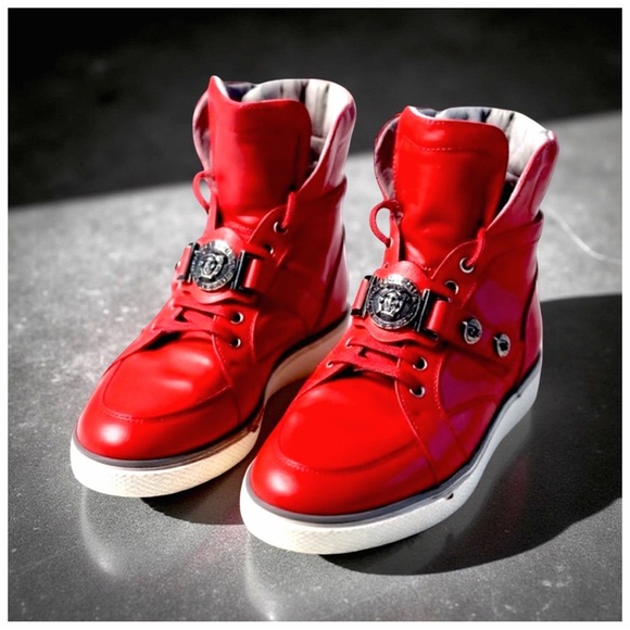 Versace Other - Versace Red Leather High-Top Sneakers | Medusa Hardware | Luxury Streetwear